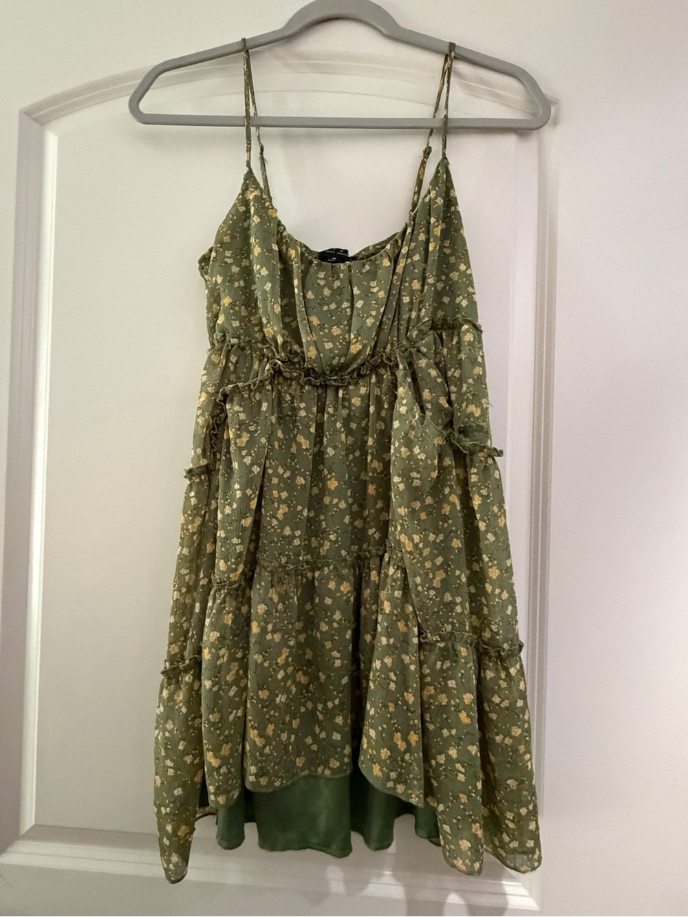 Lightweight Olive Green Floral Tiered Sundress